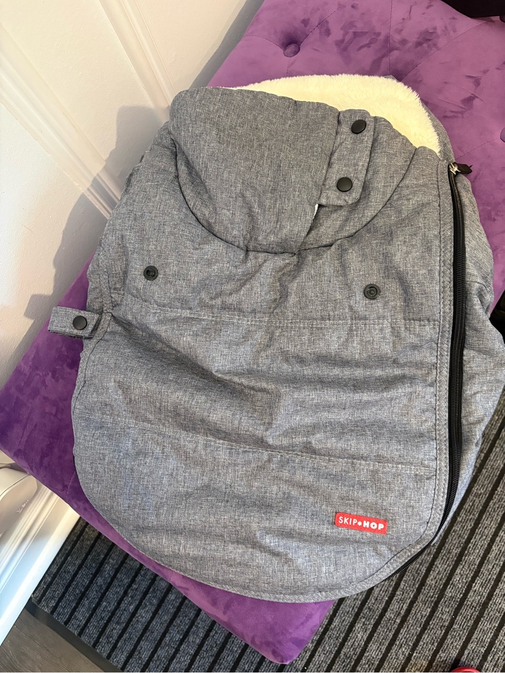 Skip Hop Gray Heathered Infant Footmuff with Cream Lining